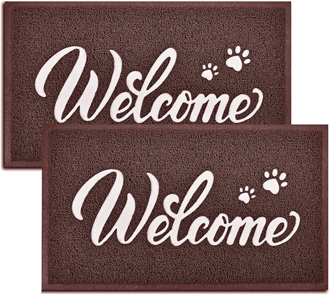 T.HENV Welcome Mat Outdoor, 2 Pack 32x20 Waterproof All-Season Front Door Mat Outside Entrance, All-Weather Quick Drying, Low Profile Doormat Indoor, Patio Porch Entryway Mat, Brown-White