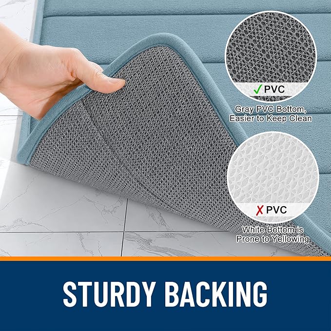 OLANLY Memory Foam Toilet Rugs U Shaped 24x20, Super Soft Absorbent Contour Bath Rugs, Quick Dry, Machine Washable Toilet Mat, Bathmat Floor Carpet, Bathroom Home Decor Accessories, Airy Blue