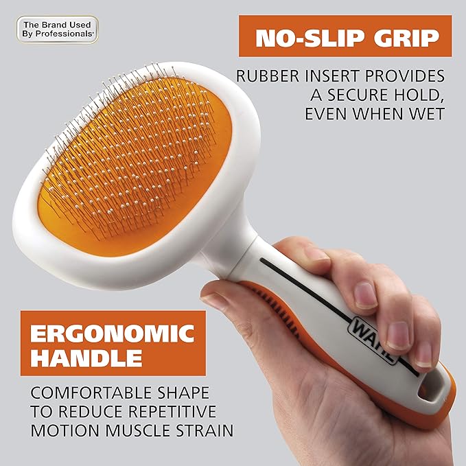 Wahl Premium Patented Dual Level Sensitive Skin Pet Slicker – Ergonomic handle makes Deshedding, Grooming and Brushing Comfortable for you and your Dog or Cat - 858500