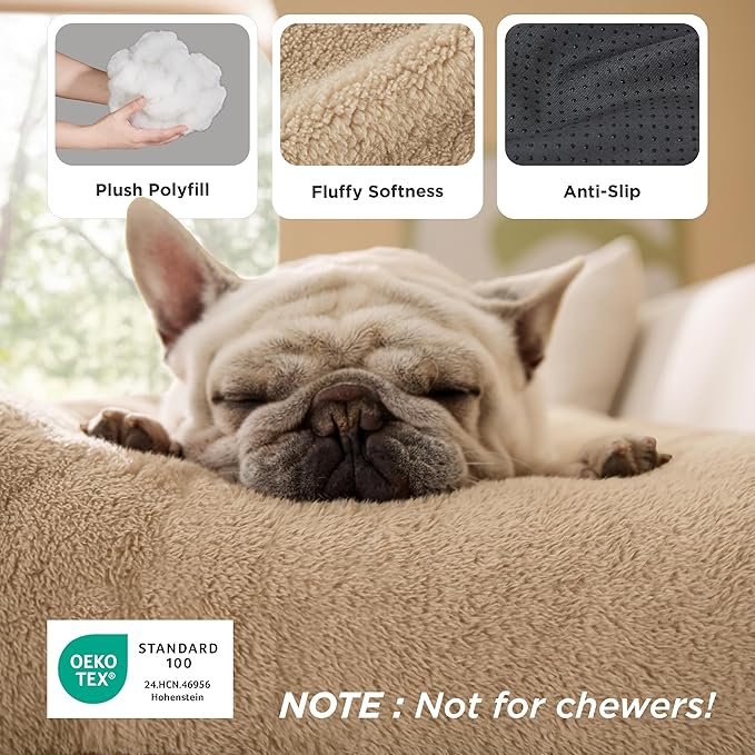 Bedsure Washable Dog Bed Medium Size Dog, Comfort Fluffy Plush Pillow Bed Crate Pad, Non-Slip and Machine Washable Kennel Pet Sleeping Mat, 29"x21", Brown