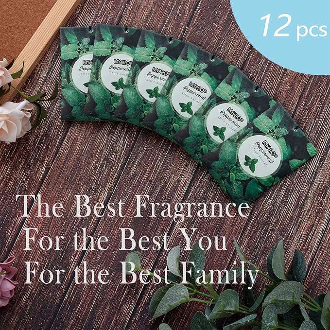 MYARO 12 Packs Peppermint Potpourri Bags Sachets for Drawer and Closet, Long-Lasting Drawer Car Air fresheners Closet Sachets Home Fragrance