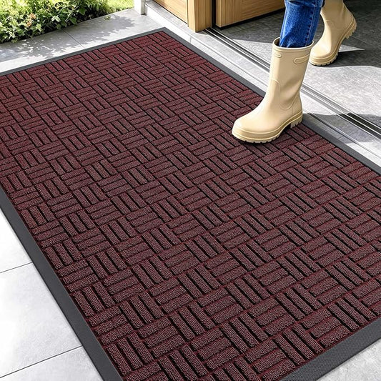 OLANLY Front Door Mat Outside Entrance 47x32, Absorbent, Heavy Duty Sturdy Natural Rubber Doormat Indoor Outdoor, Non-Slip, Stain and Fade Resistant, Low Profile Floor Mat for Entryway, Burgundy