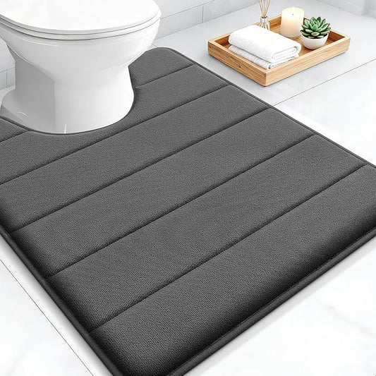 OLANLY Memory Foam Toilet Rugs U Shaped 24x20, Super Soft Absorbent Contour Bath Rugs, Quick Dry, Machine Washable Toilet Mat, Bathmat Floor Carpet, Bathroom Home Decor Accessories, Black