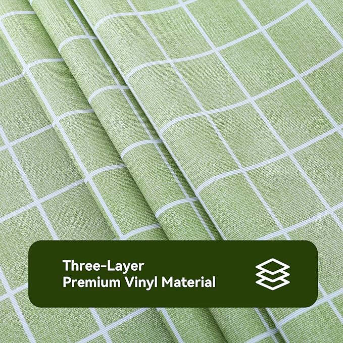 Romanstile Rectangle Vinyl Tablecloth, 100% Waterproof Oil-Proof Checkered Plastic Table Cloth, Heavy Duty Wipeable Table Covers for Dining, Camping, Picnic, Outdoor - 60 x 120 Inch, Green