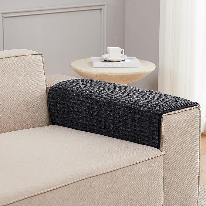 Meider Sofa Armrest Cover Couch Arm Cover Armchair Covers, 2pcs Anti-Slip Couch Arm Protectors Sofa Arm Covers (Black, 18x26x2pcs)