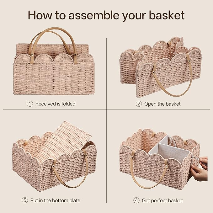HBlife Baby Diaper Caddy, Paper Rope Storage Baskets Nursery Bin with Removable Divider, Portable Car Organizer for Diapers, Baby Shower Gifts, Newborn Essentials Must Haves
