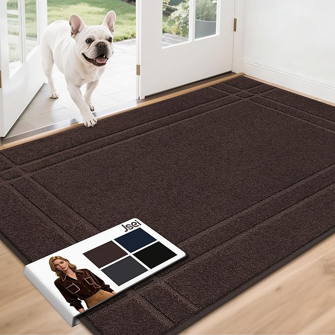 JSEI Entryway Rugs Doormat 36"x60", Non-Slip Dirt Trapper Door Mats Indoor, Washable Absorbent and Stain Resist Welcome Floor Mat for Front Door, Dog Door Mat, Muddy Wet Shoes & Paws, Brown
