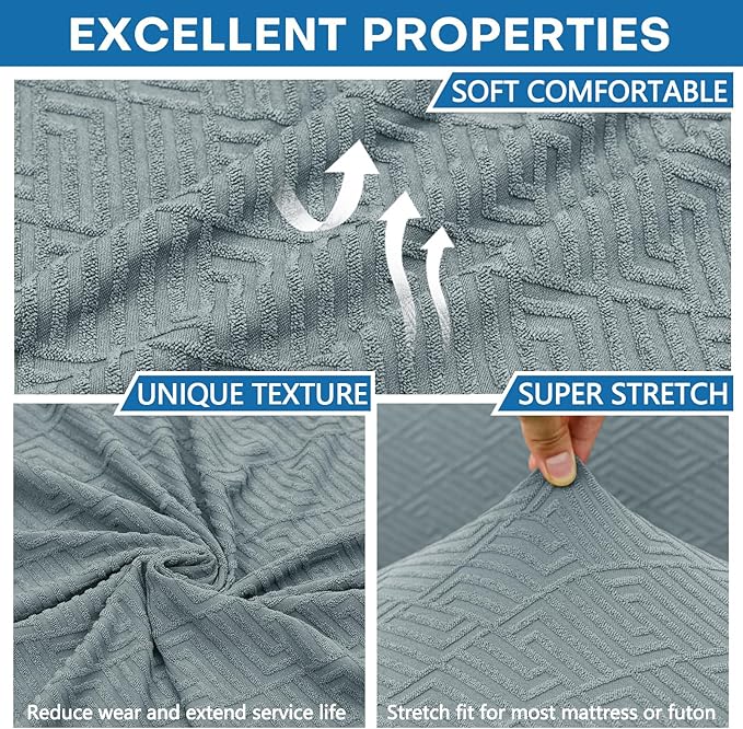 ZNSAYOTX Stretch Fit Futon Cover (67"-82") Armless Futon Sofa Bed Slipcover with Elastic Band, Universal Foldable Sofa Mattress Protector Full Queen Size, Washable Comfort Jacquard (Light Grey)