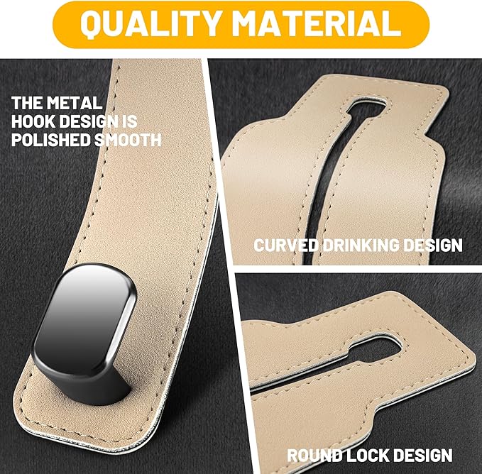 Amelity Car Seat Back Storage Hook, Purse Holder for Car, Car Seat Hooks for Purses and Bags, Car Seat Hooks for Headrest (2 Pack, Beige)