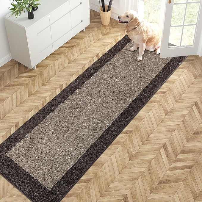PURRUGS Dirt Trapping Door Mat 24" x 84", Non-Slip Machine Washable Entry Rug, Entrance Mat, Indoor Front Door Mat, Super Absorbent Entryway Rug for Muddy Shoes & Paws, Grayish Brown & Coffee