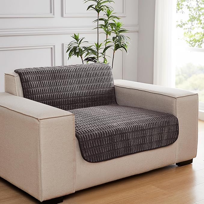 Meider Couch Covers Ottoman Covers, 32x52 inch Anti-Slip Washable Corduroy Stool Furniture Protector (Coffee)