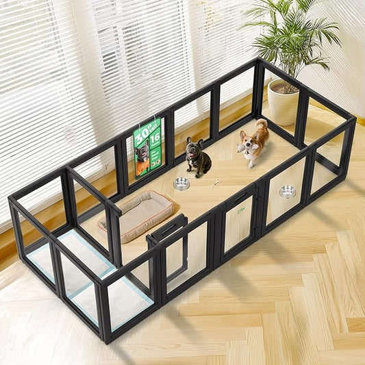 FXW AuraSpace Acrylic Indoor Dog Playpen for Small and Medium Dogs, 30 Inch, 16 Panels, Black