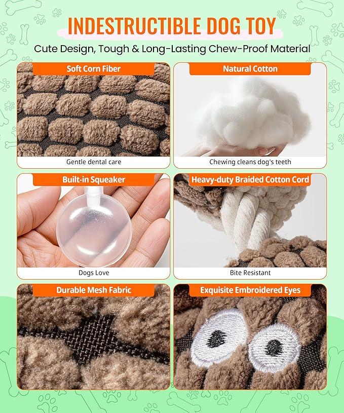 Squeaky Plush Dog Toys - Adorable Animal Designs with Soft Cotton Filling, Cute Stuffed Dog Chew Toys for Small, Medium Non-Aggressive Chewing Dogs Chewer (Brown Dog)