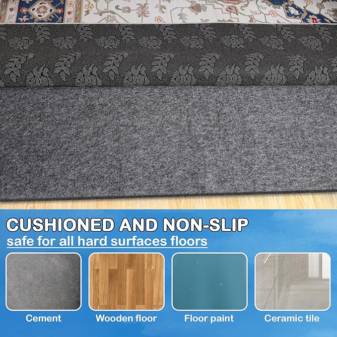 Non-Slip Rug Pads 2 x 20ft, 100% Waterproof Extra Large Area Rugs Non Skid Rug Pad for All Floors and Finishes Durable Hardwood Floor Protective Felt Keeps Rugs in Place, Safe and Secure