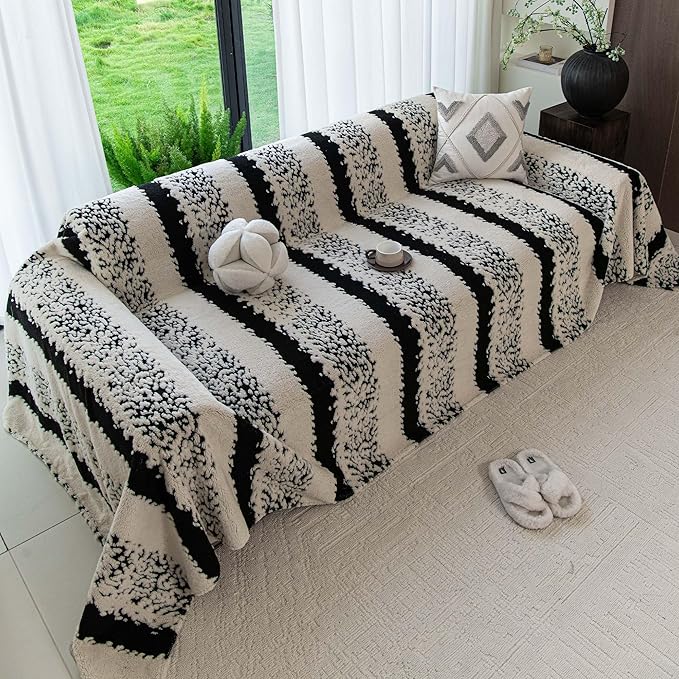 Sherpa Fleece Couch Cover for 2 Cushion Sofa, Black, 71" x 118" – Pet Proof Sofa Covers, Heavy Duty, Scratch Resistant, Pet Friendly Furniture Cover – Easy Install, Machine Washable