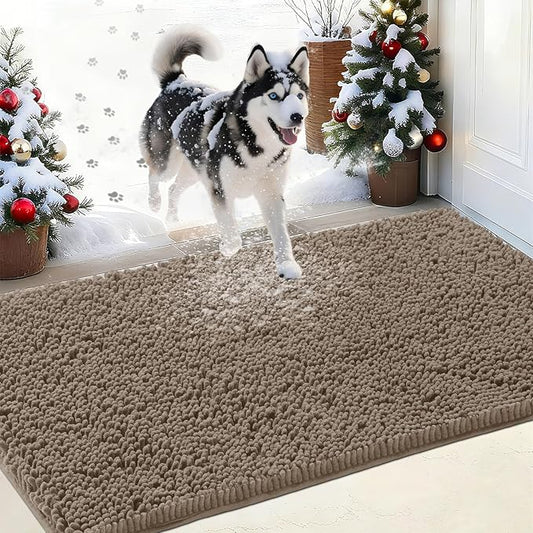 IM HOME Chenille Absorbent Outdoor Doormat 48" x 30", Washable Muddy Door Mats for Dog Non Slip Indoor Doormat Dog Mat for Muddy Paw Front Inside Doormats for Entryway Beige