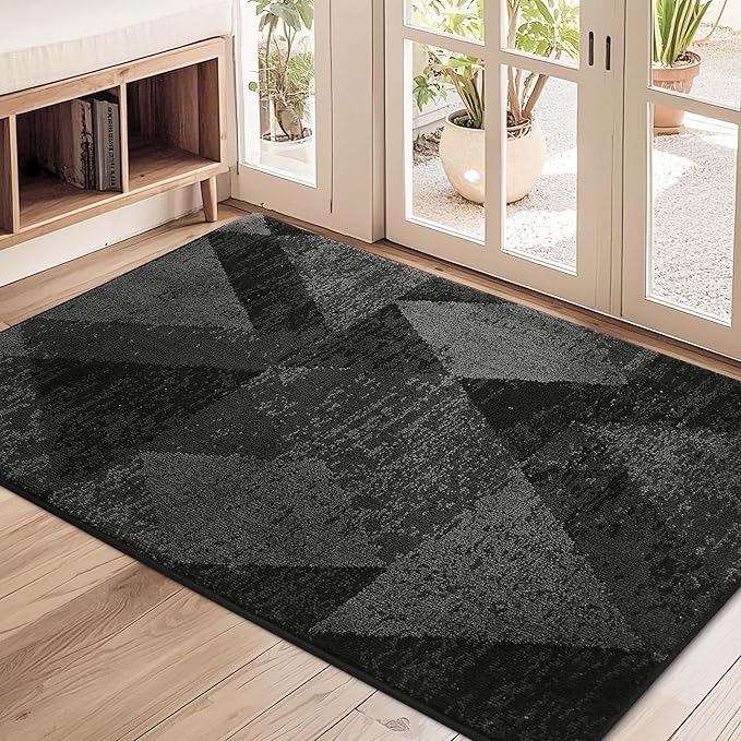 COSY HOMEER Entryway Rugs Doormat 32"x48", Non-Slip Absorbent Polyester, Washable Rugs for Front Door, Dirty Paws & High Traffic Areas, Dark Gray