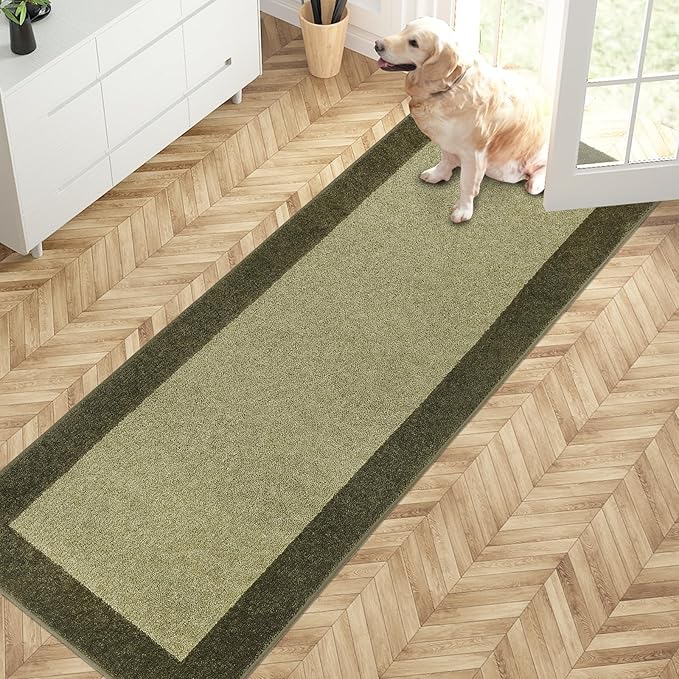 PURRUGS Dirt Trapping Door Mat 24" x 70", Non-Slip Machine Washable Entry Rug, Entrance Mat, Indoor Front Door Mat, Super Absorbent Entryway Rug for Muddy Shoes & Paws, Budding Green & Sage Green