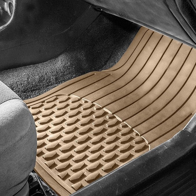 FH Group 4 Piece Liners Trimmable Climaproof™ Vinyl Car Floor Mats- Full Set with Premium Trimmable Vinyl Cargo Liner- Universal Fit for Cars Trucks and SUVs (Beige)