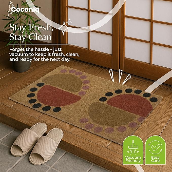 COCONIQ Coir Door Mats 17" X 30", Non-Slip Sturdy, PVC Backed Heavy Duty, Easy to Clean, Ideal for Door Entrance, Patio, Porch, Backyard, Garages, The Geo Circles