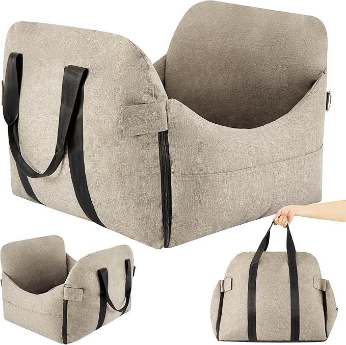 Dog Car Seat for Small/Medium Dogs.Water Repellent with Storage Pockets.Doubles as a Pet Travel Bed for Dogs Up to 40 lbs. Machine Washable Dog Carrier- Brown