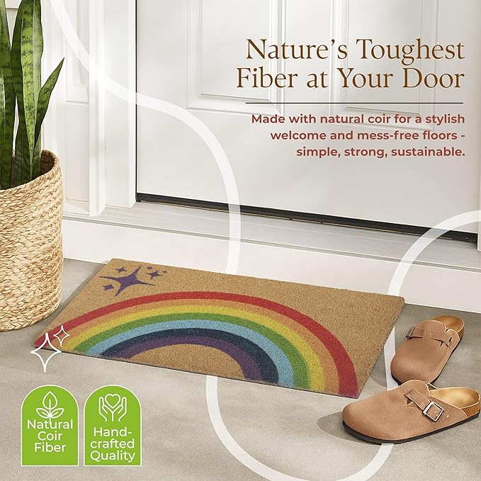COCONIQ Coir Door Mats 17" X 30", Non-Slip Sturdy, PVC Backed Heavy Duty, Easy to Clean, Ideal for Door Entrance, Patio, Porch, Backyard, Garages, Sparkle of Rainbows