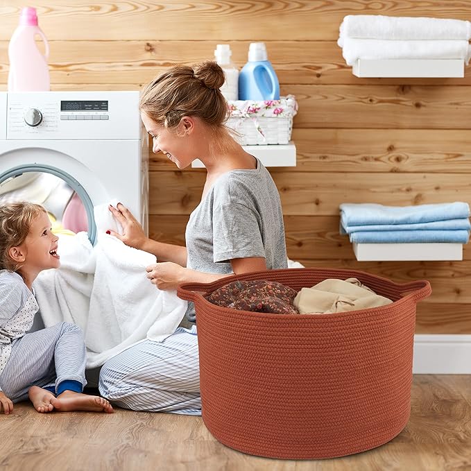 XUANGUO Extra Large Cotton Rope Basket Blankets Basket Living Room 22"x14" Toy Baskets for Kids and Dogs Rope Storage Baskets for Nursery Woven Laundry Baskets for Clothes Towels Baby Toy round rustic