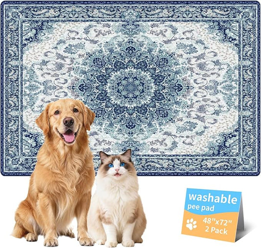 Dog Pee Pads Training Pads Upgrade Triple Thickness All-Purpose Super Absorbent & Leak-Proof, Quick Dry and Leak-Proof and Odor Control (Blue/Multi, 48" x72"x2PCS)