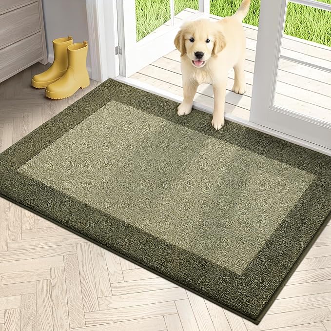 PURRUGS Dirt Trapping Door Mat 32" x 48", Non-Slip Machine Washable Entry Rug, Entrance Mat, Indoor Front Door Mat, Super Absorbent Entryway Rug for Muddy Shoes & Paws, Budding Green & Sage Green