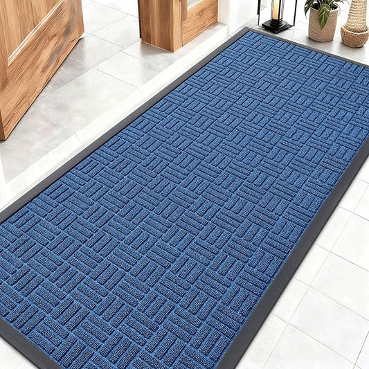 OLANLY Front Door Mat Outside Entrance 59x23, Absorbent, Heavy Duty Sturdy Natural Rubber Doormat Indoor Outdoor, Non-Slip, Stain and Fade Resistant, Low Profile Floor Mat for Entryway, Ocean Blue