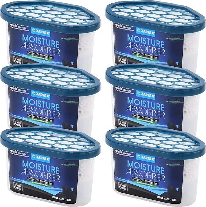 Moisture Absorber Activated Charcoal 6.5 oz/185g | Removes Moisture, Damp, Humidity & Odors | Odor Absorber | Moisture Trap for Bathroom, Closet, Kitchen & Small Spaces | Set of 6