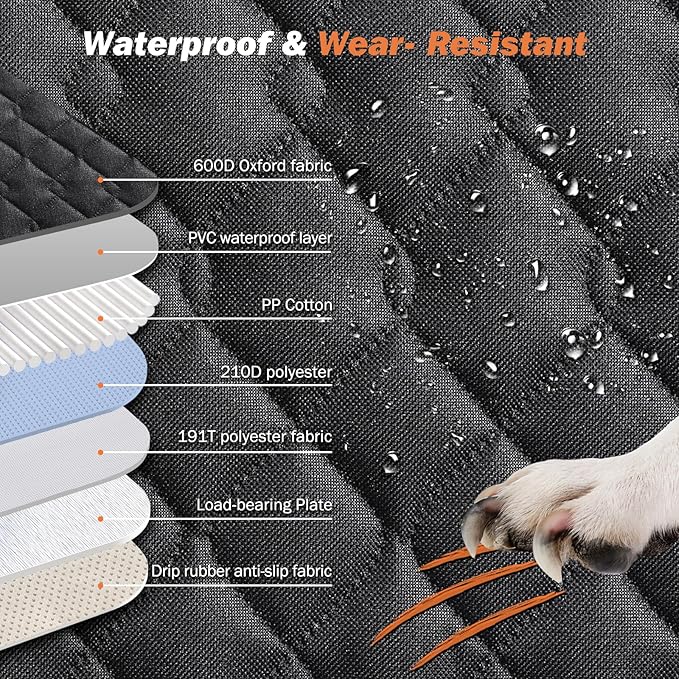 Back Seat Extender for Dogs, Dog Car Seat Cover for Back Seat Hard Bottom - Holds 330lbs Waterproof Cover for Dogs with Mesh Window & Pocket, Dog Hammock for Car, Small Truck, Black + Black