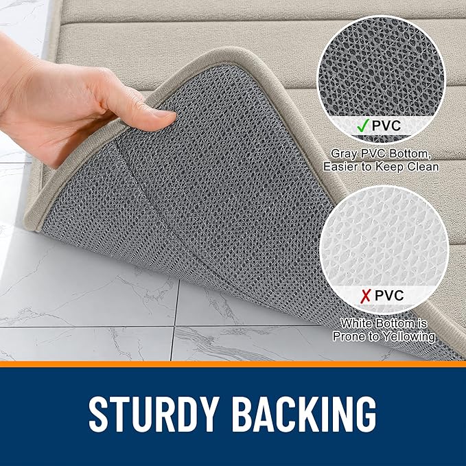 OLANLY Memory Foam Long Bathroom Rugs Runner 59x20, Super Soft Absorbent Bath Mat, Quick Dry, Machine Washable Shower Floor Rugs, Bathmat Carpet, Bathroom Home Decor Accessories, Warm Taupe