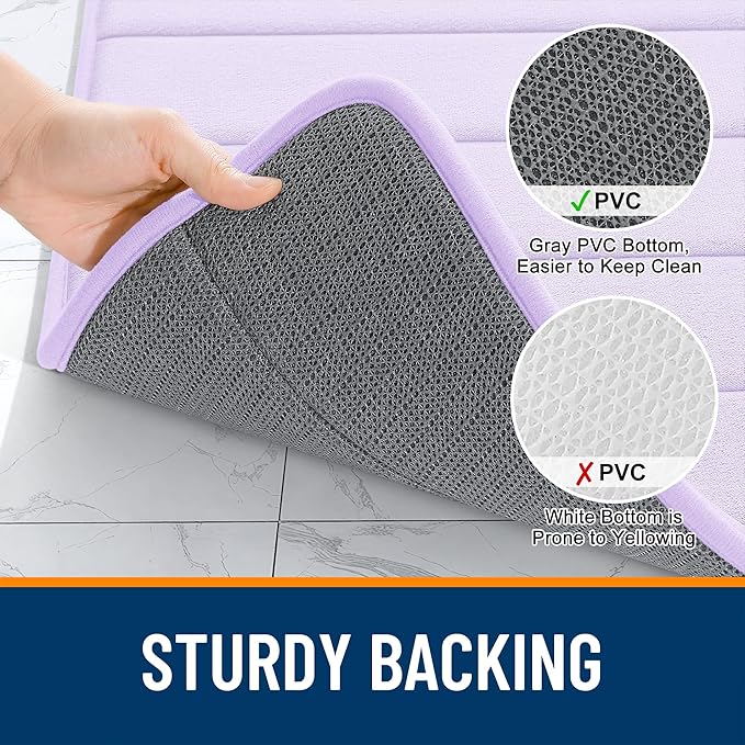 OLANLY Memory Foam Long Bathroom Rugs Runner 59x20, Super Soft Absorbent Bath Mat, Quick Dry, Machine Washable Shower Floor Rugs, Bathmat Carpet, Bathroom Home Decor Accessories, Lavender