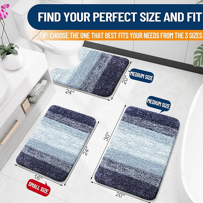 OLANLY Bathroom Rugs Mat 59x20, Extra Soft Absorbent Microfiber Bath Rugs, Rubber Backing, Quick Dry, Machine Washable Bath Mats for Bathroom Floor, Tub and Shower, Home Decor Accessories, Airy Blue