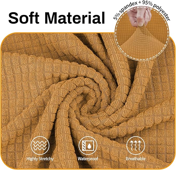 Asnomy Couch Covers for 3 Cushion Couch Stretch Sofa Covers Slipcovers, Pet Protector Furniture Covers for Dogs Cats Spandex Jacquard Fabric Small Checks （X-Large， Golden）