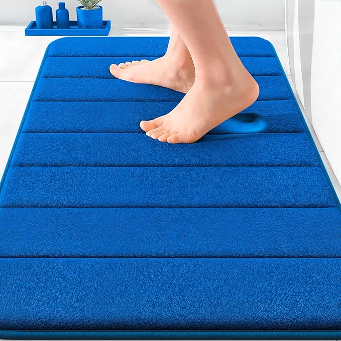 OLANLY Memory Foam Bath Mat 30x20, Super Soft Absorbent Bathroom Rugs, Quick Dry, Machine Washable Shower Floor Rugs, Bathmat Carpet, Bathroom Home Decor Accessories, Royal Blue