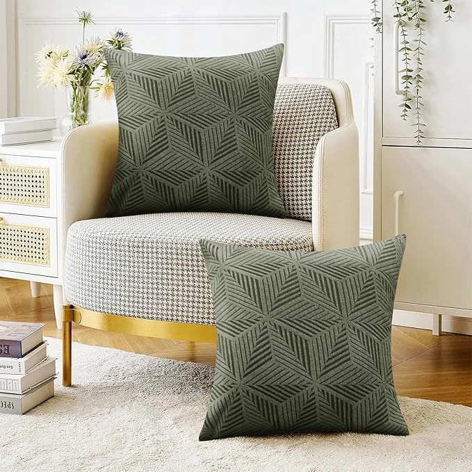 YEMYHOM Pack of 2 Throw Pillow Covers 18 x 18 Inch High Stretch Jacquard Pillowcase for Couch Sofa Living Room Home Decor, Army Green