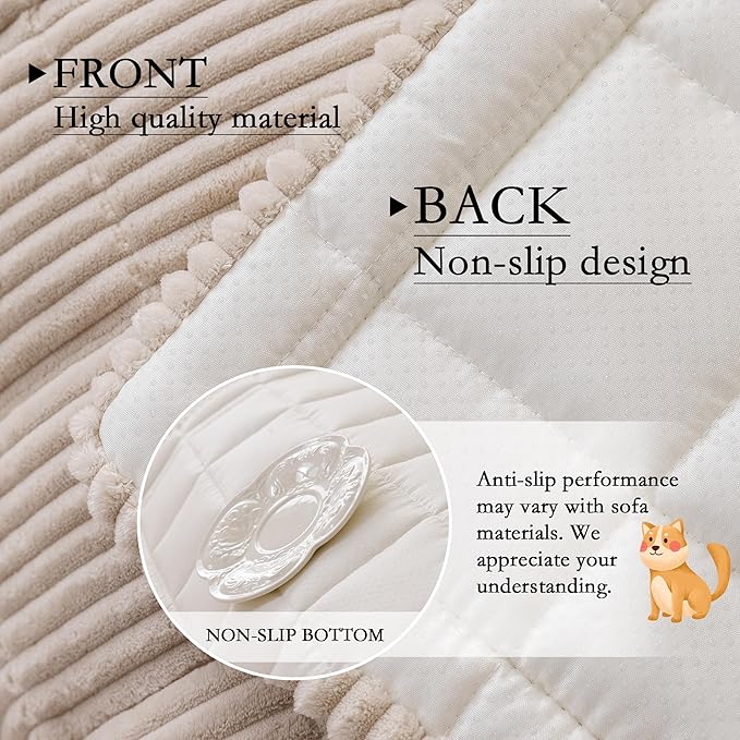 MYSKY HOME Couch Cover for Dogs Washable, Dog Sofa Couch Covers,Washable Non-Slip Couch Sofa Cover Protector Dog Mat for 2 Cushions and Sofas(Oatmeal,27.6" x 70.9")