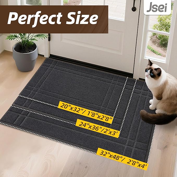 JSEI Entryway Rugs Doormat 32"x48", Non-Slip Dirt Trapper Door Mats Indoor, Washable Absorbent and Stain Resist Welcome Floor Mat for Front Door, Dog Door Mat, Muddy Wet Shoes & Paws, Dark Grey