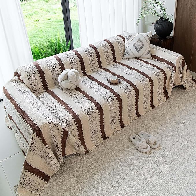 Sherpa Fleece Couch Cover for 2 Cushion Sofa, Brown, 71" x 118" – Pet Proof Sofa Covers, Heavy Duty, Scratch Resistant, Pet Friendly Furniture Cover – Easy Install, Machine Washable