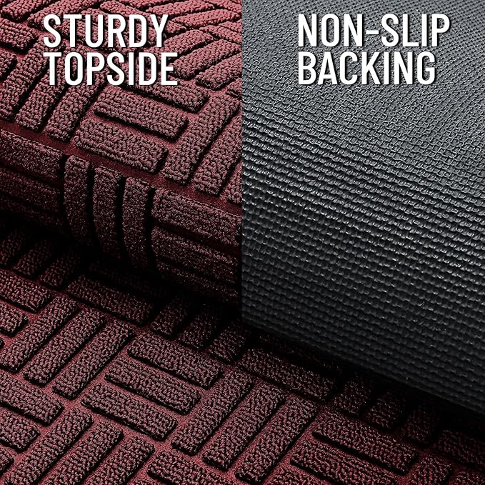 OLANLY Front Door Mat Outside Entrance 47x32, Absorbent, Heavy Duty Sturdy Natural Rubber Doormat Indoor Outdoor, Non-Slip, Stain and Fade Resistant, Low Profile Floor Mat for Entryway, Burgundy