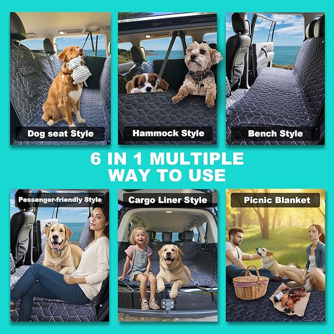 Dog Car Seat Cover for Large SUV, 100% Waterproof Dog Seat Cover for Back Seat for SUV, 600D Heavy Duty Pet Hammock for Car, Non Slip Car Seat Protector for Pet for Tahoe/Yukon/Suburban