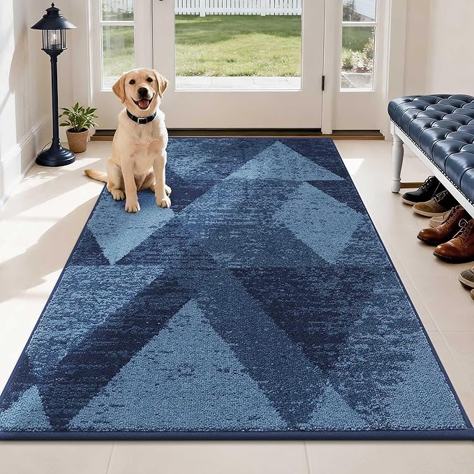 COSY HOMEER Entryway Rugs Doormat 36"x60", Non-Slip Absorbent Polyester, Washable Rugs for Front Door, Dirty Paws & High Traffic Areas, Blue