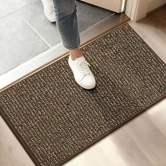 BEQHAUSE Dirt Trapper Door Mat 17" x 30", Non-Slip Doormats (Rolled-Up NO Creases) Washable Entryway Rugs, Dirt Resist and Absorbent Welcome Mat, Low Profile Floor Mats for Front Back Door, Brown
