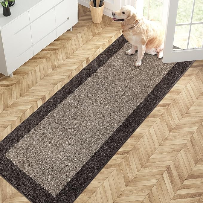 PURRUGS Dirt Trapping Door Mat 24" x 70", Non-Slip Machine Washable Entry Rug, Entrance Mat, Indoor Front Door Mat, Super Absorbent Entryway Rug for Muddy Shoes & Paws, Grayish Brown & Coffee