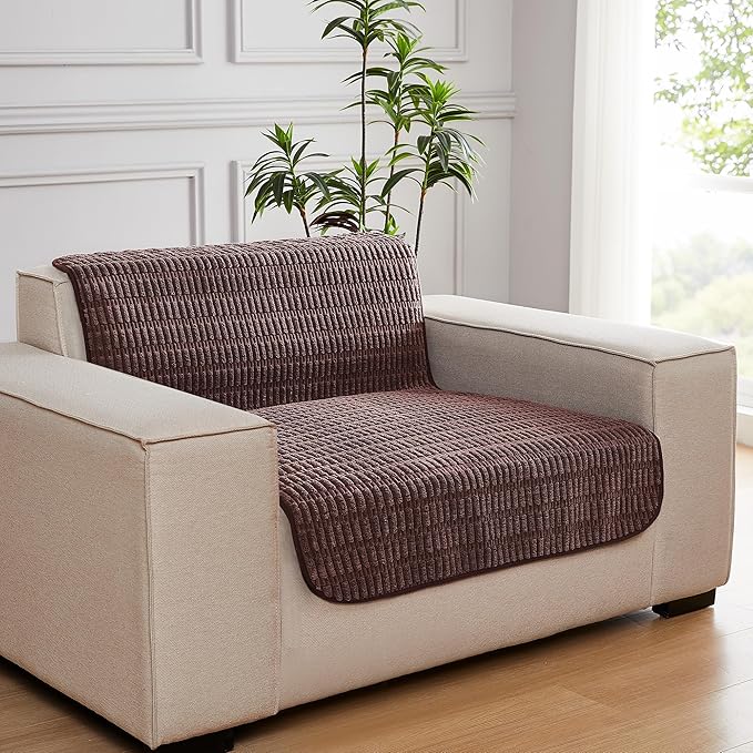 Meider Couch Covers Ottoman Covers, 32x52 inch Anti-Slip Washable Corduroy Stool Furniture Protector (Reddish Coffee)