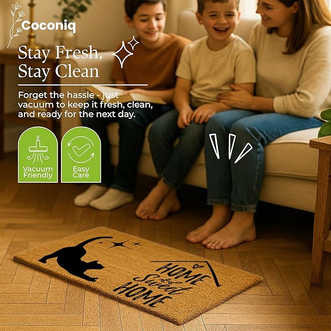 COCONIQ Coir Door Mats 17" X 30", Non-Slip Sturdy, PVC Backed Heavy Duty, Easy to Clean, Ideal for Door Entrance, Patio, Porch, Backyard, Garages, Home Sweet Home, with Cats