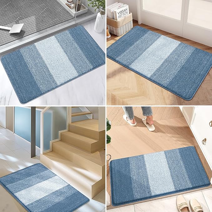 Kitinjoy Indoor Outdoor Door Mat, 71x24 Non-Slip Absorbent Dirt Trapper, Low-Profile Washable Inside Entrance Front Floor Mat, Sturdy Soft Entry Doormats for Entryway, Light Blue
