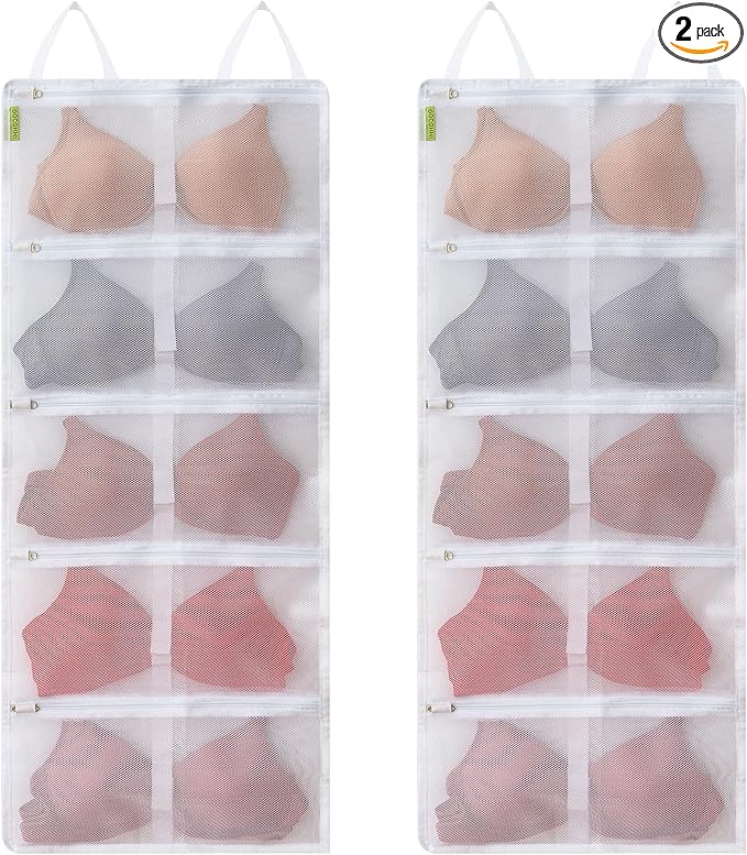 2-Pack Bra Washing Bags, Lingerie Laundry Protector for Delicates, Holds 10 A-C Cup Bras, Zippered Mesh Underwear Wash Bags for Machine, Travel Storage